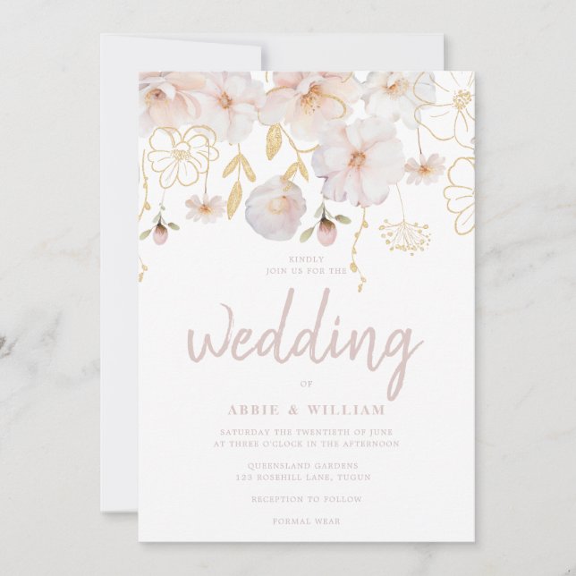 Invitation Aquarelle Fleur sauvage moderne Blush & Mariage bl (Devant)
