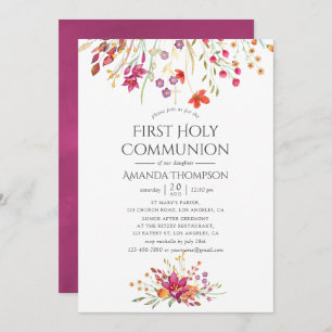 Invitation Aquarelle Fleur sauvage Première communion sainte