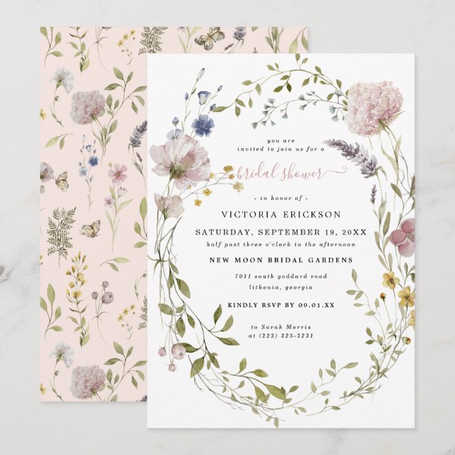 Invitation Aquarelle Fleur Sauvage | Réception de Mariage Flo (Devant / Derrière)