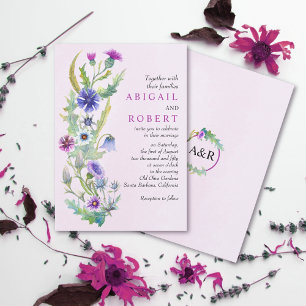 Invitation Aquarelle fleur sauvage rose mariage