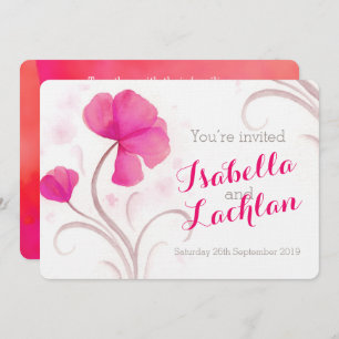 Invitation Aquarelle fleur sauvage rouge rose
