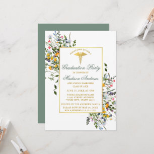 Invitation Aquarelle Fleur sauvage Sage Green Nurse Grad Part