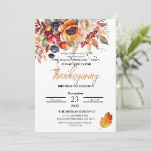 Invitation Aquarelle Fleur Verse Thanksgiving Anniversaire