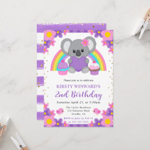 Invitation Aquarelle Fleurie Anniversaire Koala Printemps