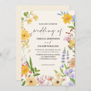 Invitation Aquarelle fleurie beurre jaune printemps