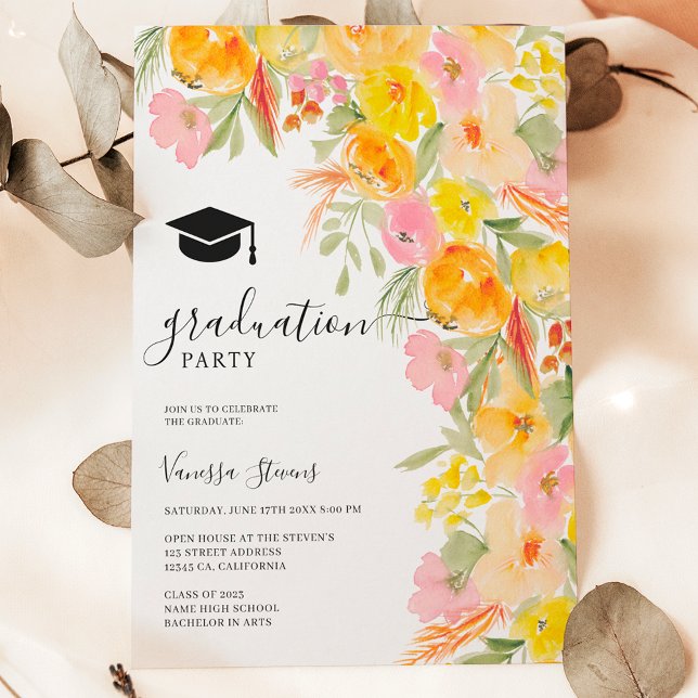 Invitation Aquarelle fleurie bohème graduation en terre cuite (Bohemian floral watercolor terracotta graduation invitation)
