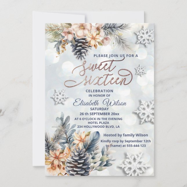 Invitation Aquarelle fleurie bokee moderne hiver (Devant)