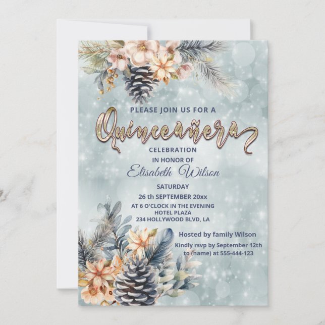 Invitation Aquarelle fleurie bokee moderne hiver (Devant)