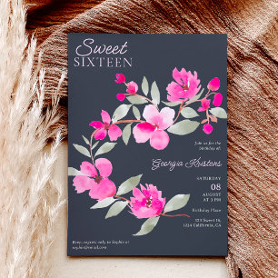 Invitation Aquarelle fleurie de sakura rose moderne Sweet 16