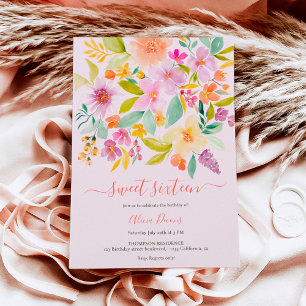Invitation Aquarelle fleurie du jardin d'été Sweet 16