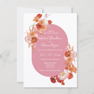 Invitation aquarelle fleurie orange rose mariage design