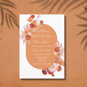 Invitation aquarelle fleurie orange rose mariage moderne