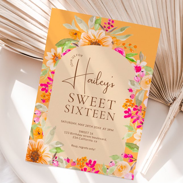 Invitation Aquarelle fleurie Pays Lumineux Sweet 16 (Créateur téléchargé)