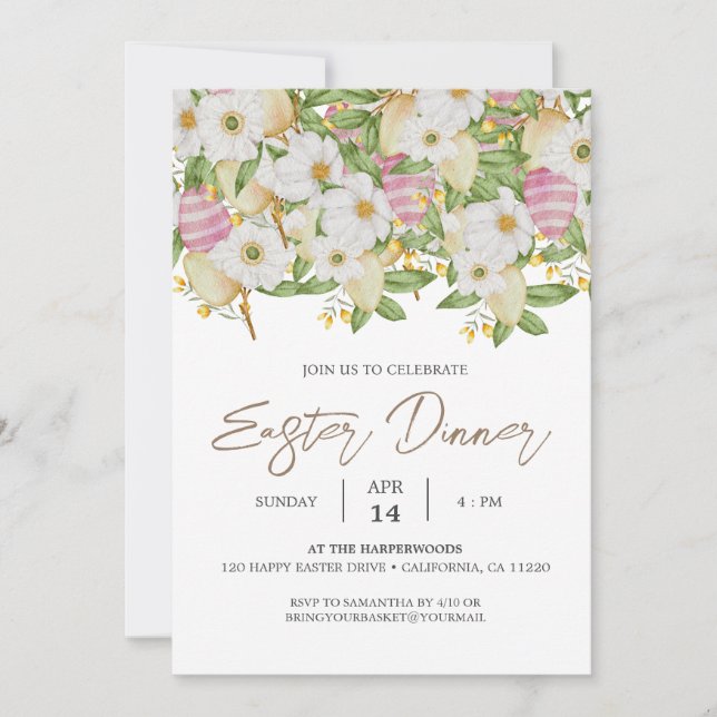 Invitation aquarelle fleurie Printemps Dîner de Pâques (Devant)