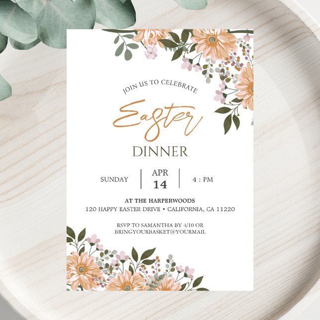 Invitation aquarelle fleurie Printemps Dîner de Pâques (Créateur téléchargé)