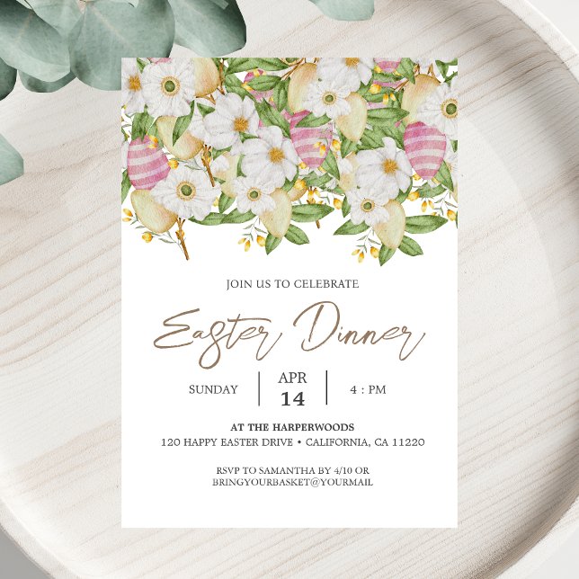 Invitation aquarelle fleurie Printemps Dîner de Pâques (Créateur téléchargé)
