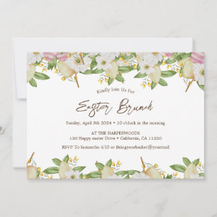 Invitation aquarelle fleurie Printemps Pâques brunch & chasse