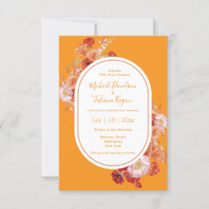 Invitation aquarelle fleurie rouge orange chic mariage