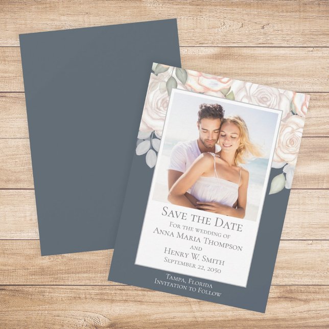 Invitation Aquarelle fleurie verte Enregistrer la date Grey (Créateur téléchargé)