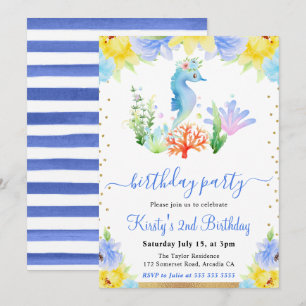 Invitation Aquarelle Fleuriste Hippocampe Sous-Marin Annivers