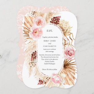 Invitation Aquarelle Fleurs Arc moderne pampas boho mariage