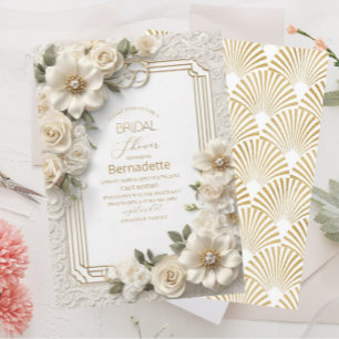 Invitation Aquarelle fleurs blanches 3D or Fête de mariage
