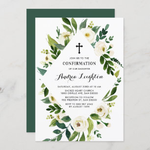 Invitation Aquarelle Fleurs blanches Confirmation du cadre