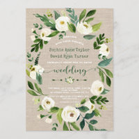 Aquarelle Fleurs blanches Mariage toile lin
