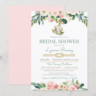 Invitation Aquarelle Fleurs Bleu Fête des mariées nautique