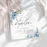 Invitation aquarelle fleurs bleu thème garçon baptême<br><div class="desc">cadre élégant aquarelle bleu clair fleurs design,  thème bleu pour le bébé garçon. Le texte et le libellé ainsi que d'autres caractéristiques de cette conception peuvent être customisés.</div>