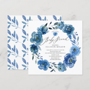 Invitation Aquarelle Fleurs Bleues Baby shower Brunch