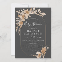 Aquarelle fleurs boho gris oblong baby shower dans
