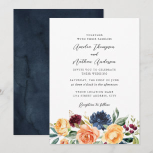 Invitation Aquarelle Fleurs Botaniques Rustiques Mariage