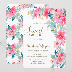Invitation Aquarelle Fleurs Colorées de Printemps Douze Ans