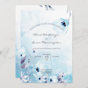 Invitation Aquarelle Fleurs d'anémones bleu glace
