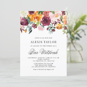 Invitation Aquarelle Fleurs d'automne Barre d'automne Mitzvah