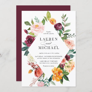 Invitation Aquarelle Fleurs d'automne Cadre QR Code Mariage