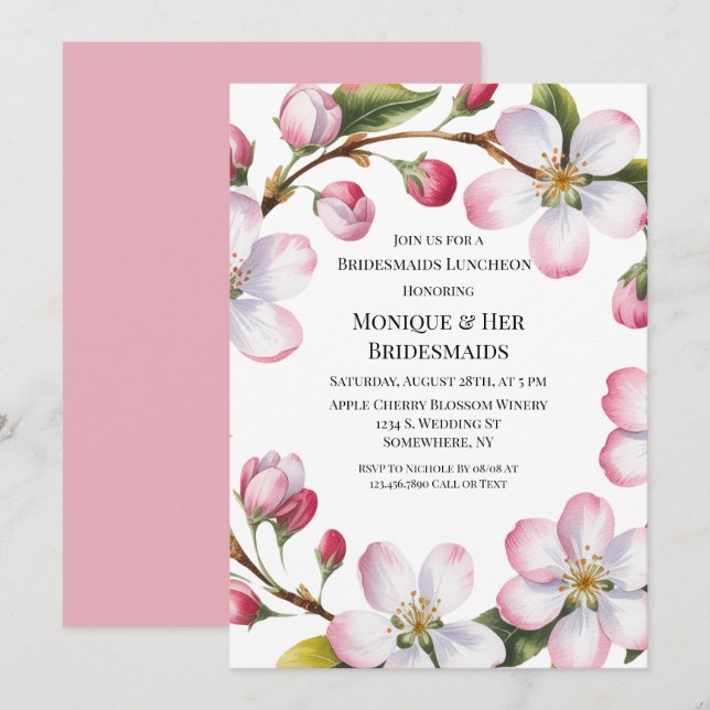 Invitation Aquarelle Fleurs de Cerisier pour le Déjeuner des  (Devant / Derrière)