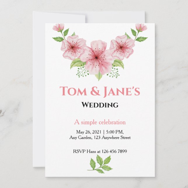 Invitation Aquarelle Fleurs de cerisiers Mariage rustique (Devant)