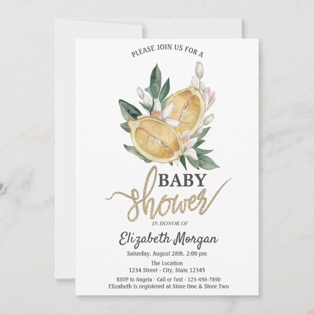Invitation Aquarelle Fleurs de citrons Baby shower botanique (Devant)