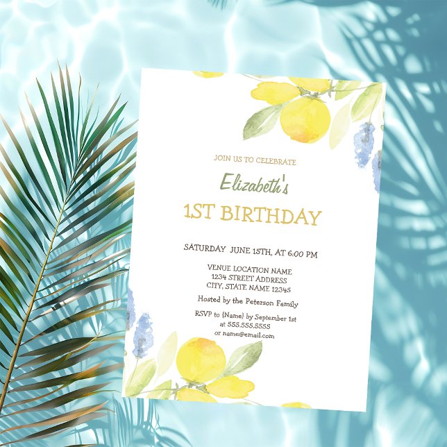 Invitation Aquarelle Fleurs de citrons jaunes Anniversaire (Créateur téléchargé)