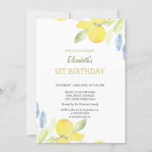 Invitation Aquarelle Fleurs de citrons jaunes Anniversaire