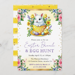 Invitation Aquarelle Fleurs de printemps de lapin Brunch de P