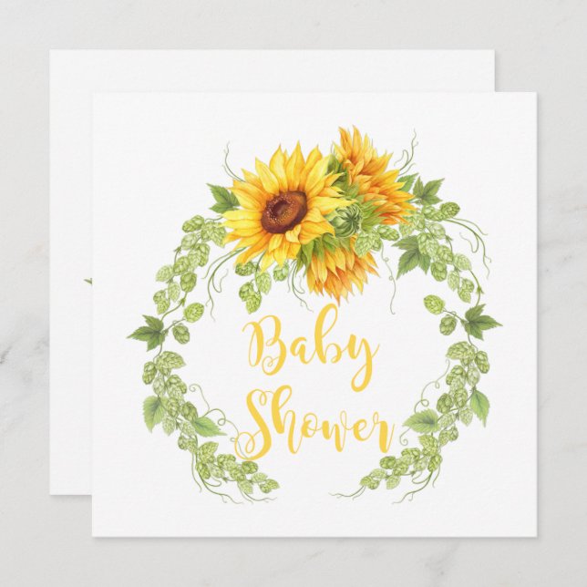 Invitation Aquarelle Fleurs de soleil Baby shower vert Invita (Devant / Derrière)