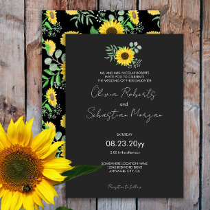 Invitation Aquarelle Fleurs de soleil jaunes Mariage officiel