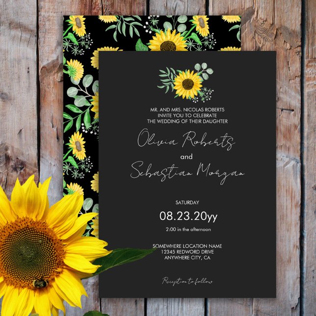 Invitation Aquarelle Fleurs de soleil jaunes Mariage officiel (Créateur téléchargé)