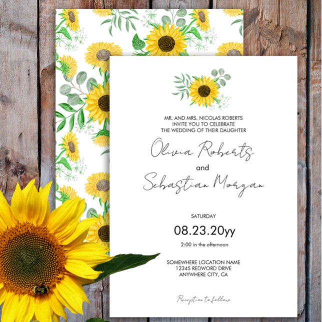 Invitation Aquarelle Fleurs de soleil jaunes Mariage officiel (Créateur téléchargé)