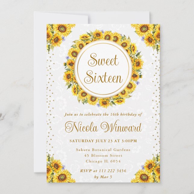 Invitation Aquarelle Fleurs de soleil rustiques Wreath Sweet  (Devant)