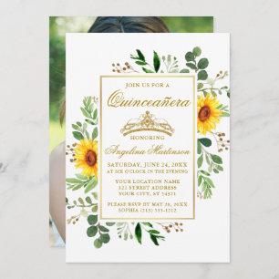 Invitation Aquarelle Fleurs de soleil Verdure Quinceanera Pho