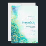 Invitation aquarelle fleurs dorées sarcelle<br><div class="desc">Une élégante invitation aquarelle aux teintes sarcelle et bleue avec une superposition de fleurs dorées. Présentée comme une invitation de Quinceañera, elle est parfaite pour les anniversaires Sweet 16 ou toute autre célébration formelle. (Vecteur créé par pikisuperstar - www.freepik.com). La carte est facile à personnaliser avec vos options de formulation,...</div>
